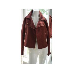 Lauren Conrad Runway Burgundy Faux Suede Moto Jacket Sz 6